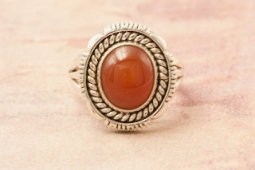 Artie Yellowhorse Genuine Carnelian Sterling Silver Navajo Ring